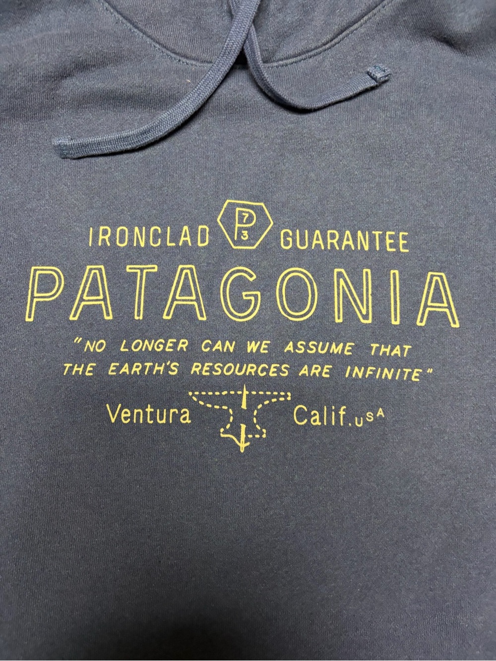Patagonia Men’s Navy Hoodie with Yellow Logo
